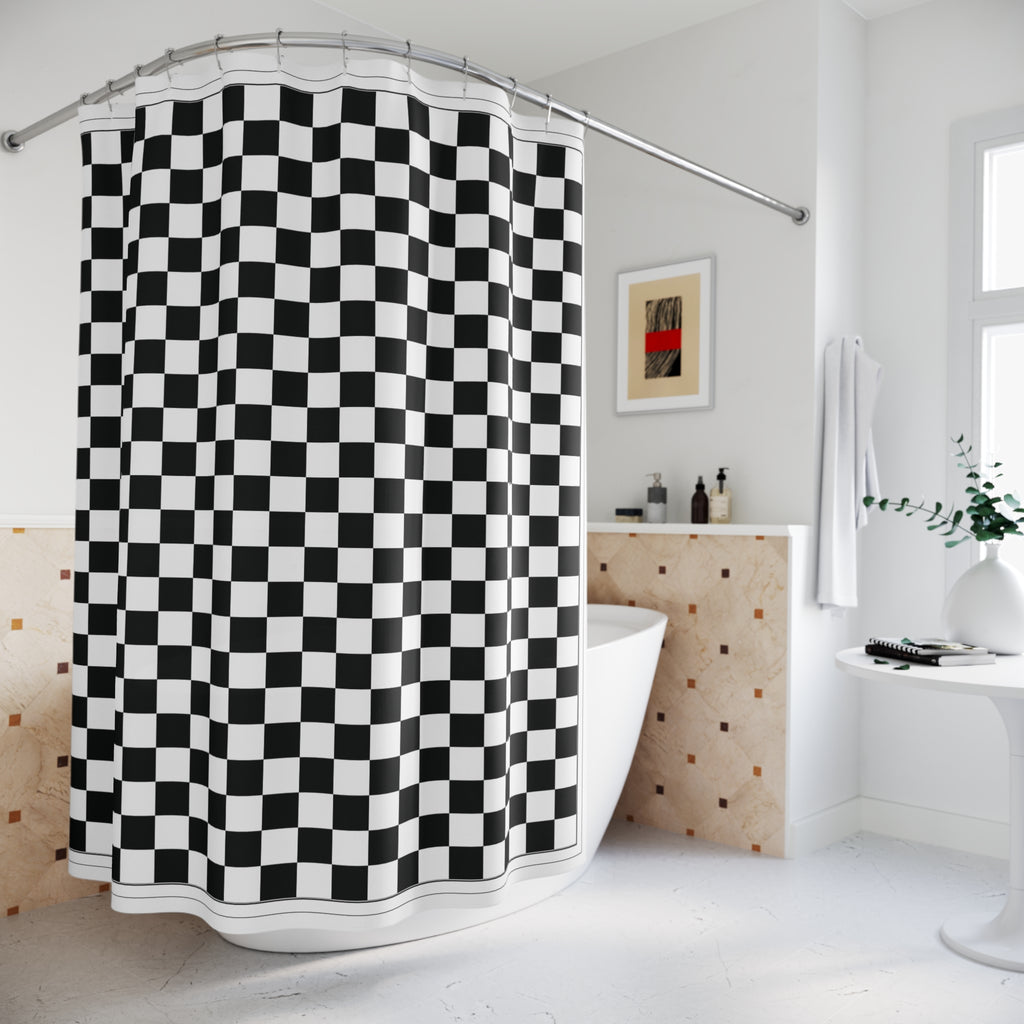 Black and White Buffalo Check Border Shower Curtain