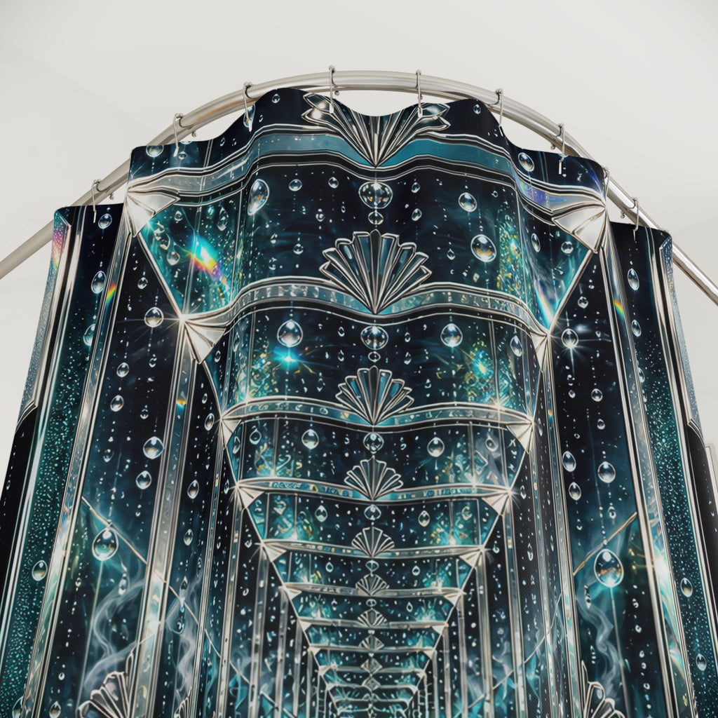 Unique Blue Shower Curtain, Crystal Corridor Geometric Art, Sparkling Teal Bathroom Decor, Modern Wall Decor Guest Bath Gift For Home