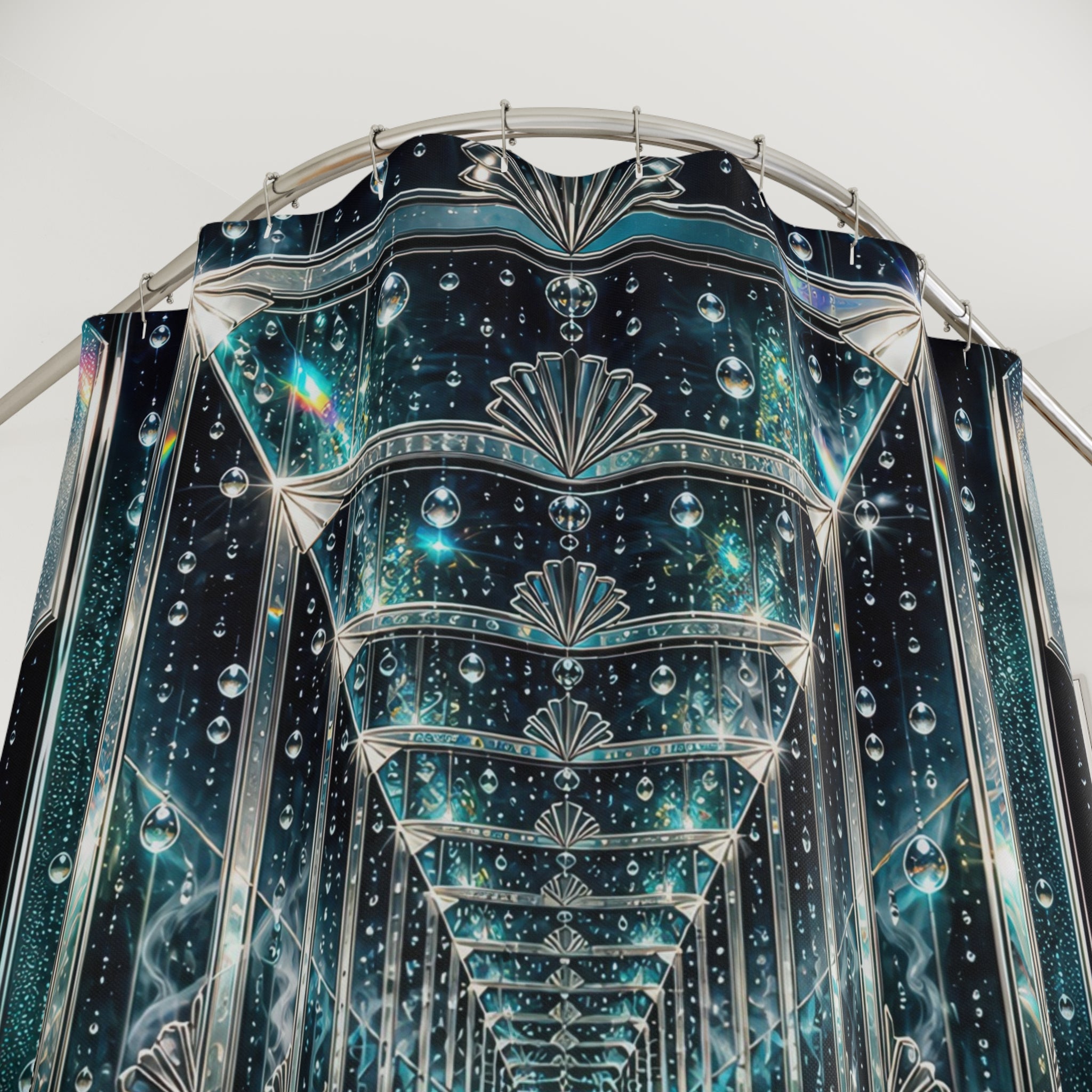 Unique Blue Shower Curtain, Crystal Corridor Geometric Art, Sparkling Teal Bathroom Decor, Modern Wall Decor Guest Bath Gift For Home