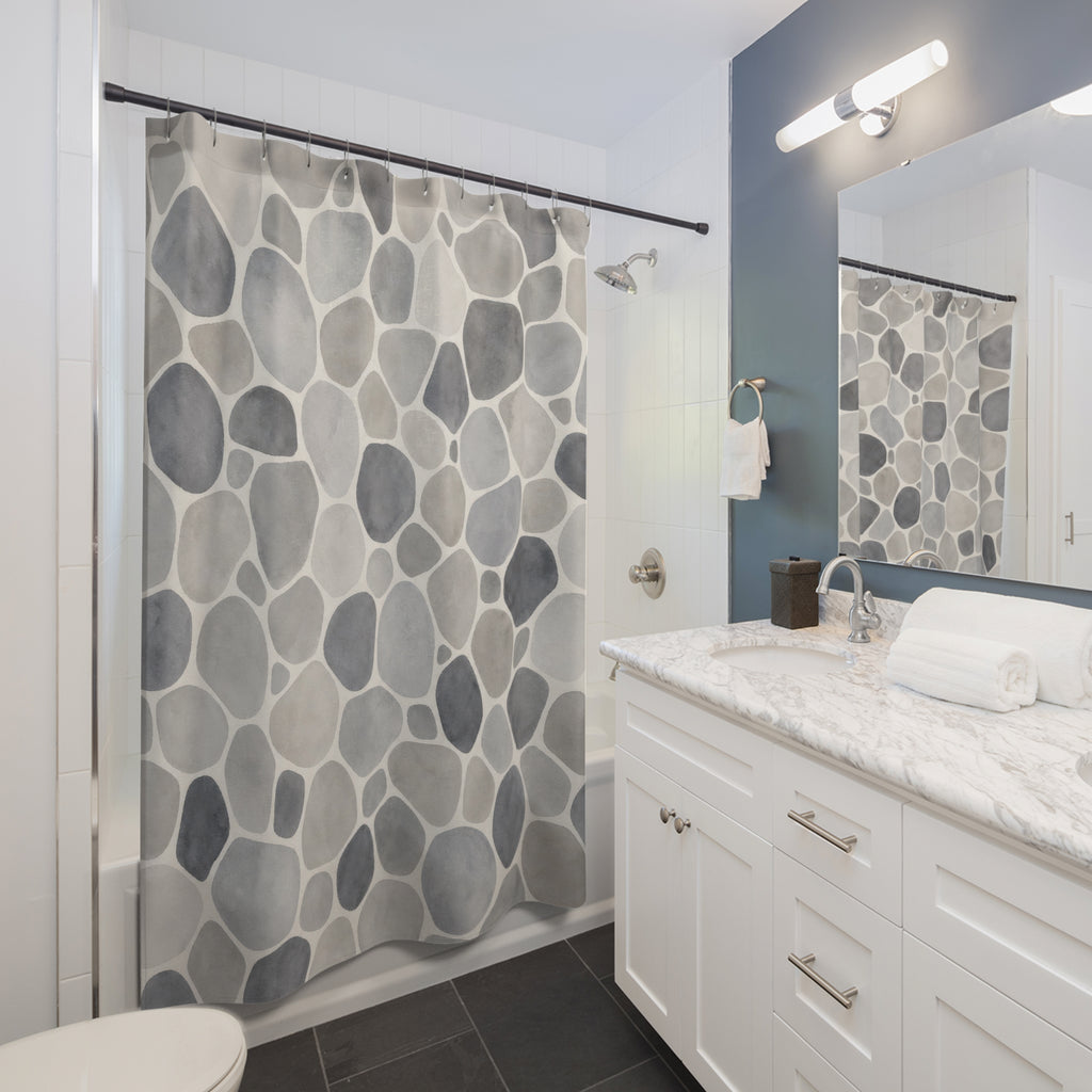 Rounded Pebble Stone Look Shower Curtain