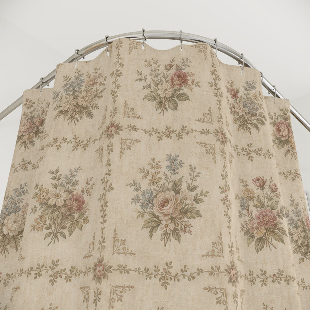 Vintage Floral Tile Shower Curtain