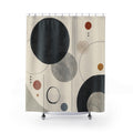 Abstract Shower Curtain, Black Circle Pattern, Modern Geometric Bathroom Decor, Cream Gray Orange Minimal Art Bath Style, Neutral Accent