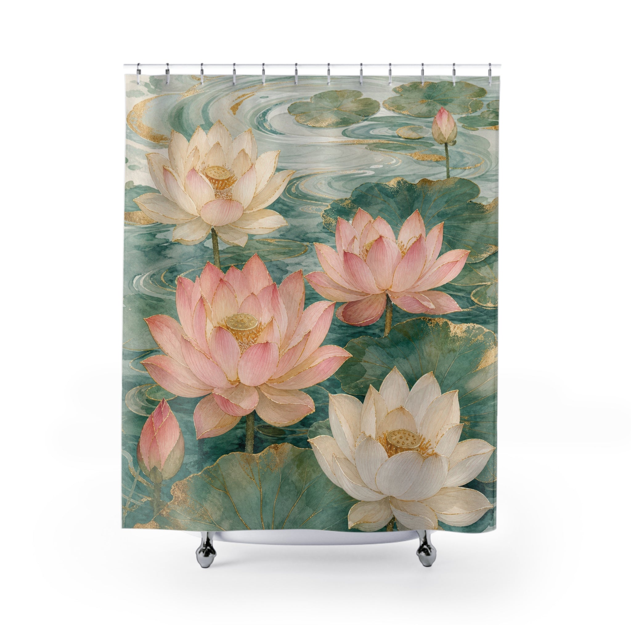 Lotus Shower Curtain: Pink Aqua Water Lily Floral