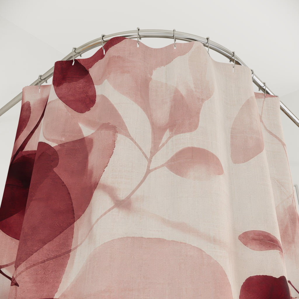 Pink Watercolor Botanical Red Floral Shower Curtain