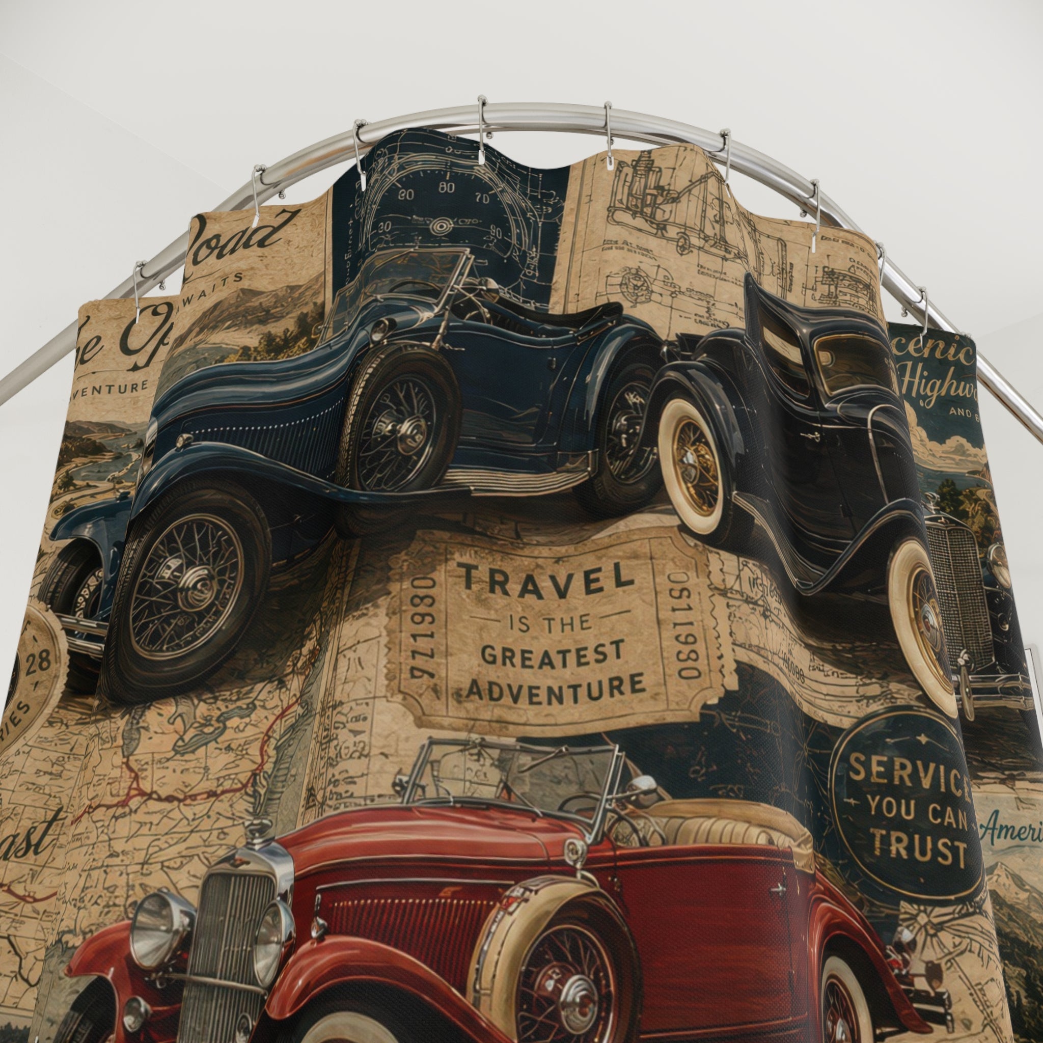 Vintage Car Shower Curtain: Retro Road Trip