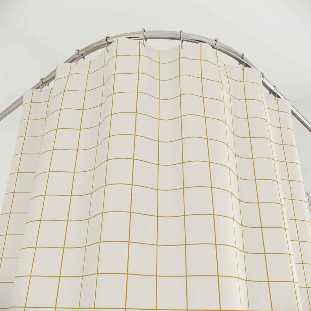 Yellow and White Cross-Hatch Grid Shower Curtain