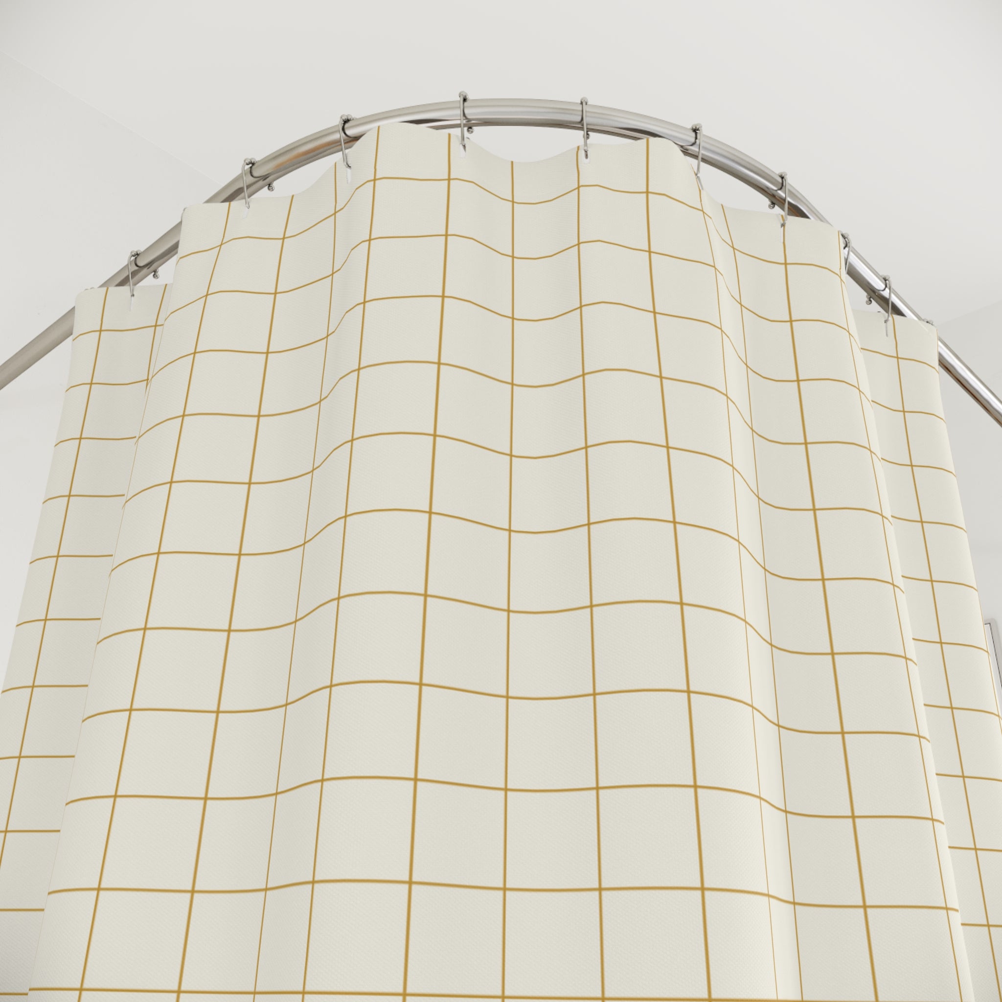 Yellow and White Cross-Hatch Grid Shower Curtain