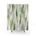 White Watercolor Green Stripe Modern Beige Black Cream Shower Curtain