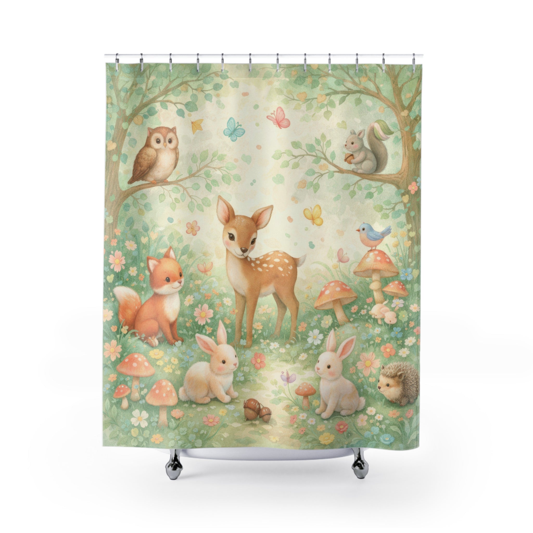 Woodland Animals Shower Curtain – Pastel Storybook
