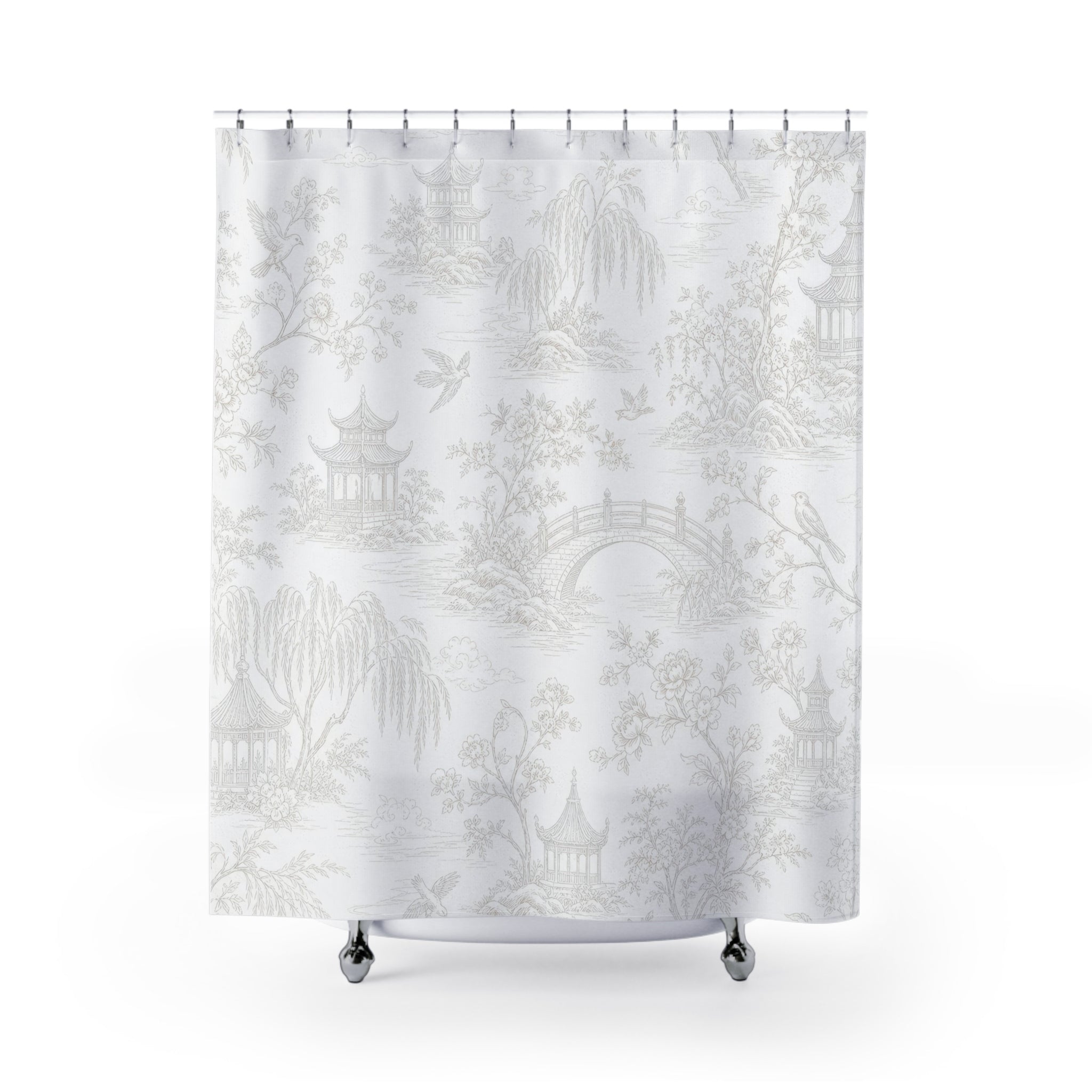 White Chinoiserie Toile Shower Curtain