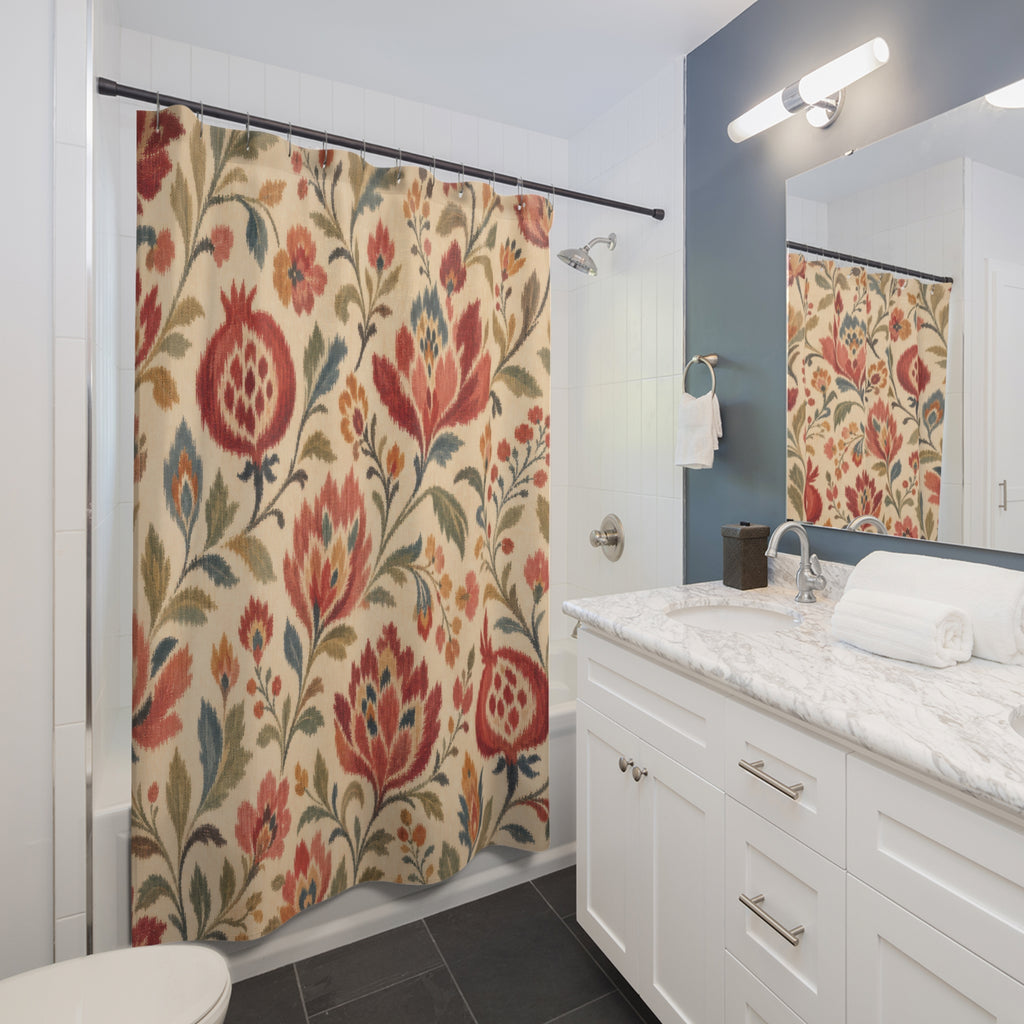 Boho Floral Pomegranate Shower Curtain