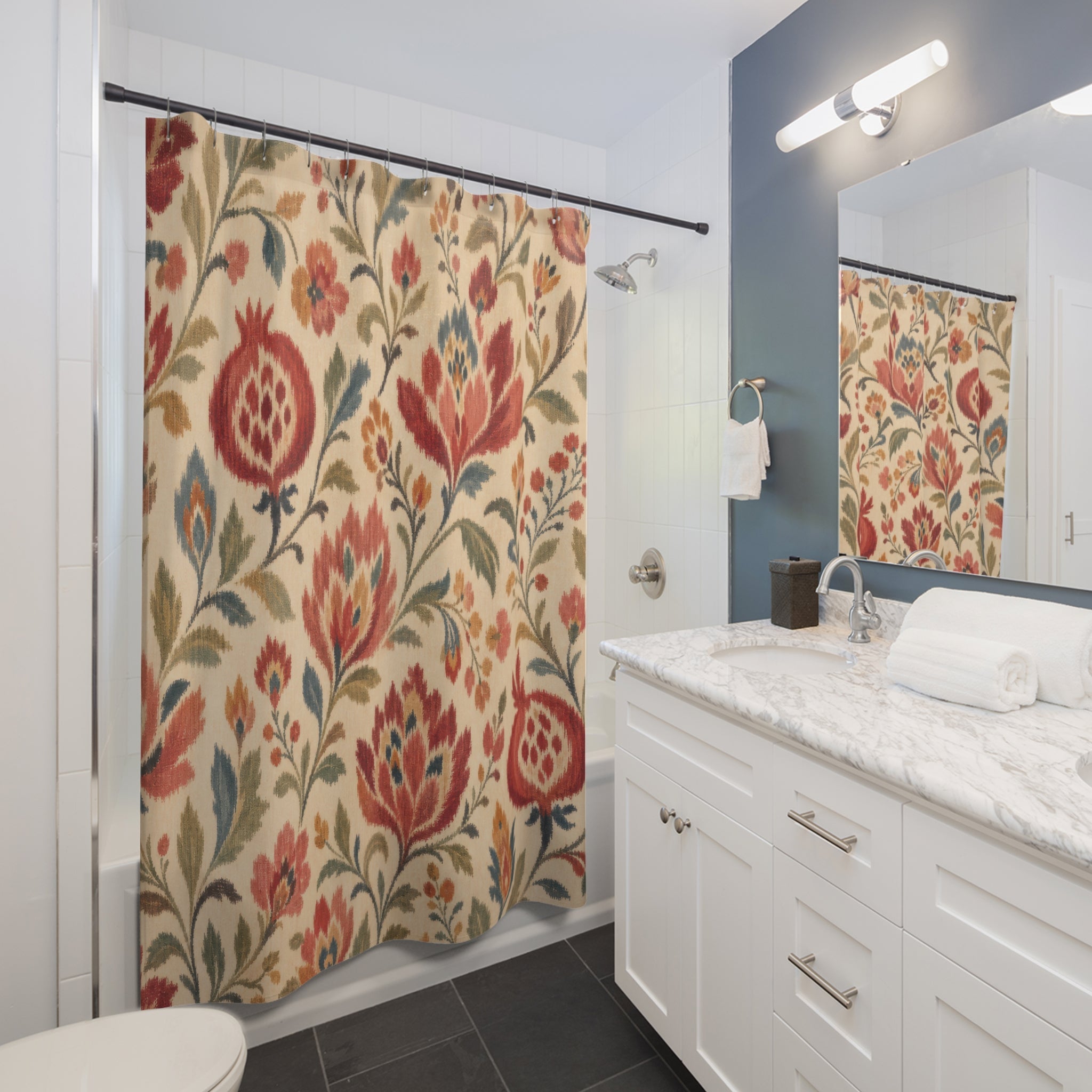 Boho Floral Pomegranate Shower Curtain
