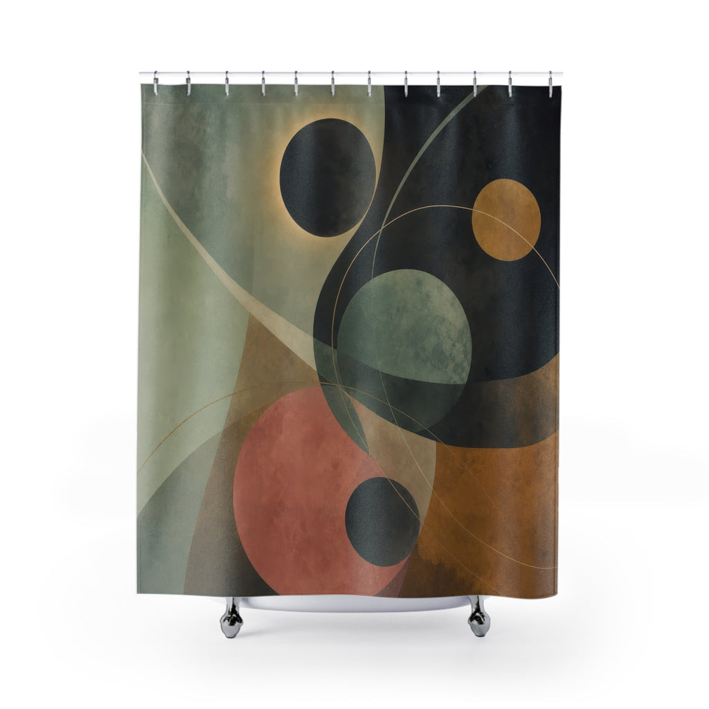 Celadon & Ochre Modern Orbital Shower Curtain