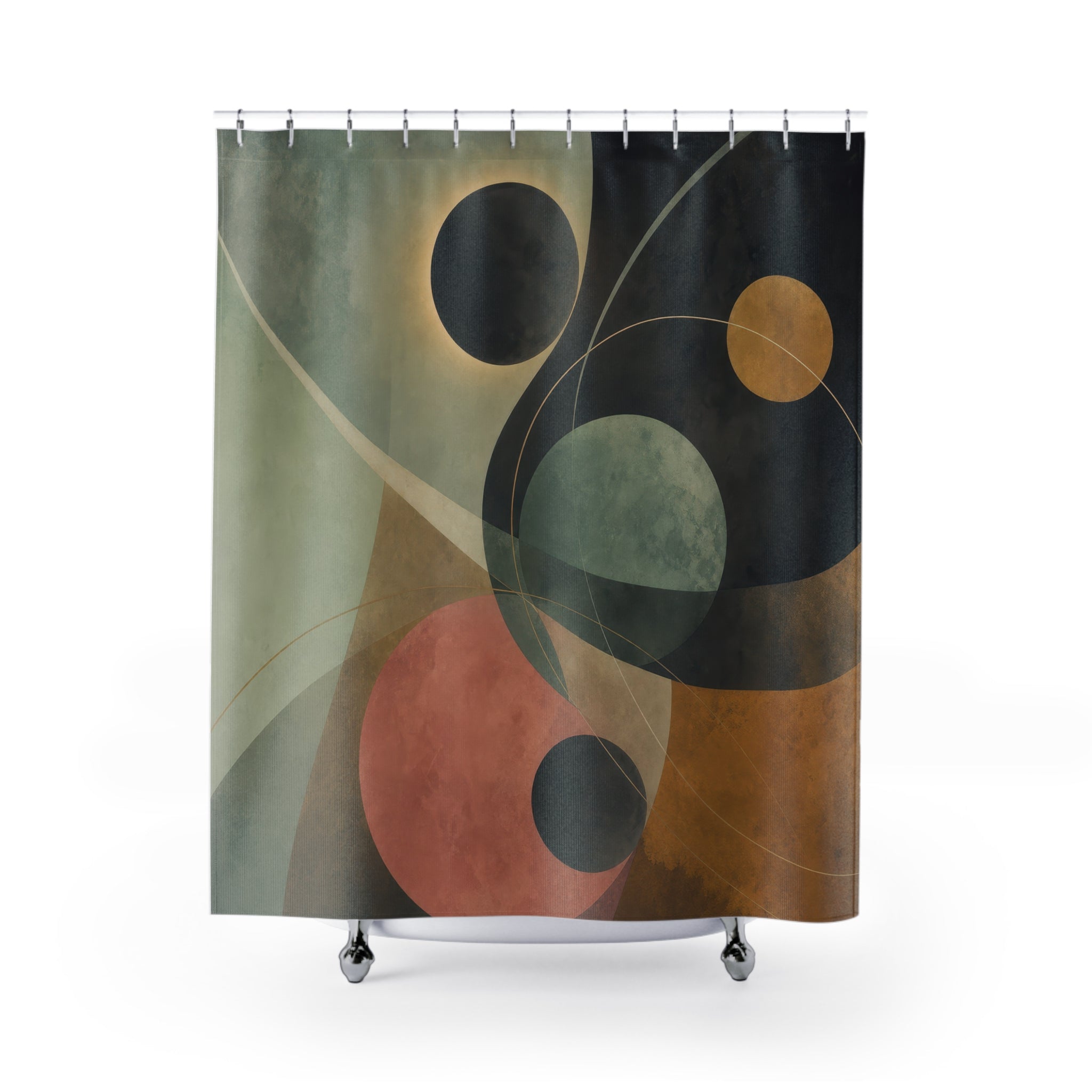 Celadon & Ochre Modern Orbital Shower Curtain