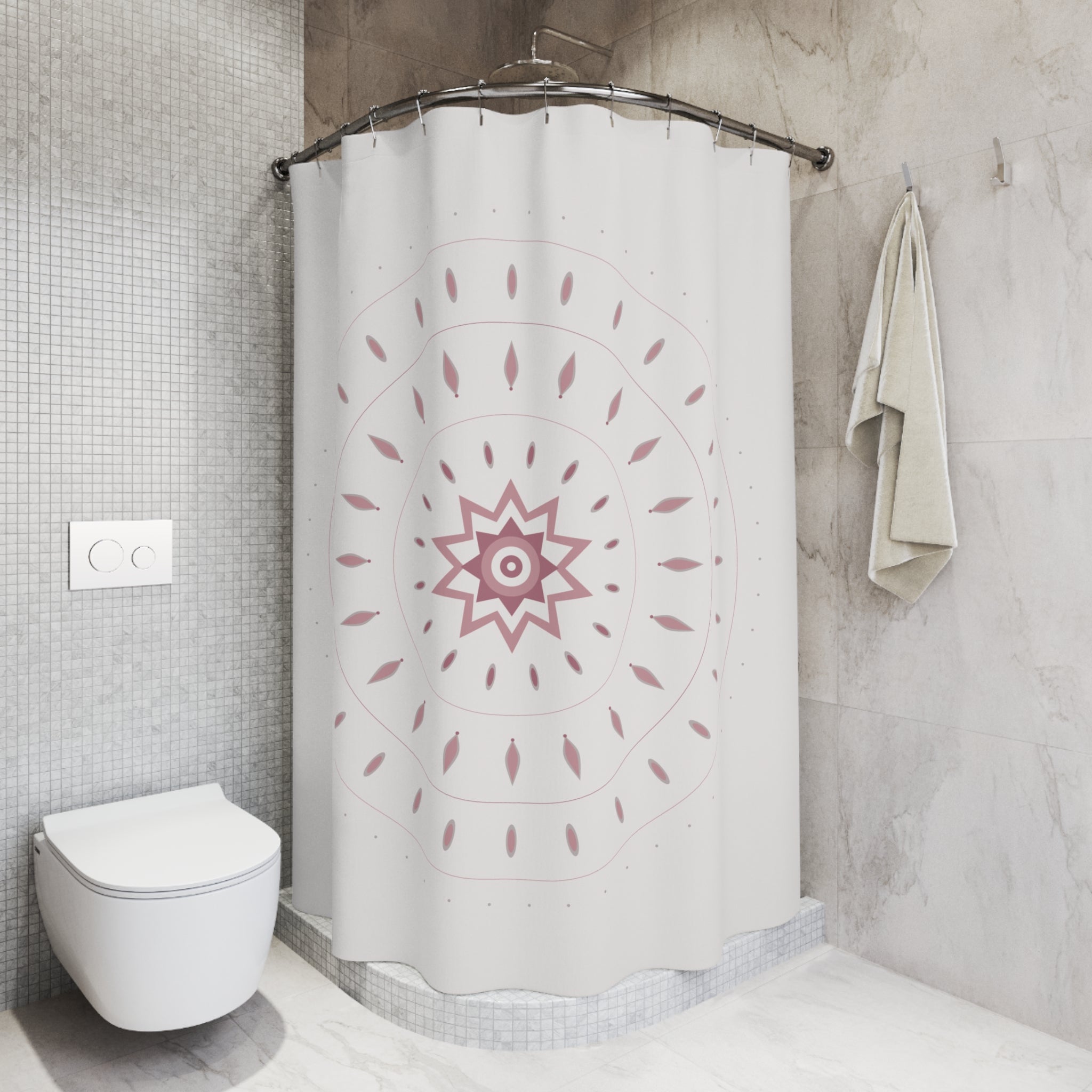 Rose Pink Mandala Shower Curtain – Blush & Grey