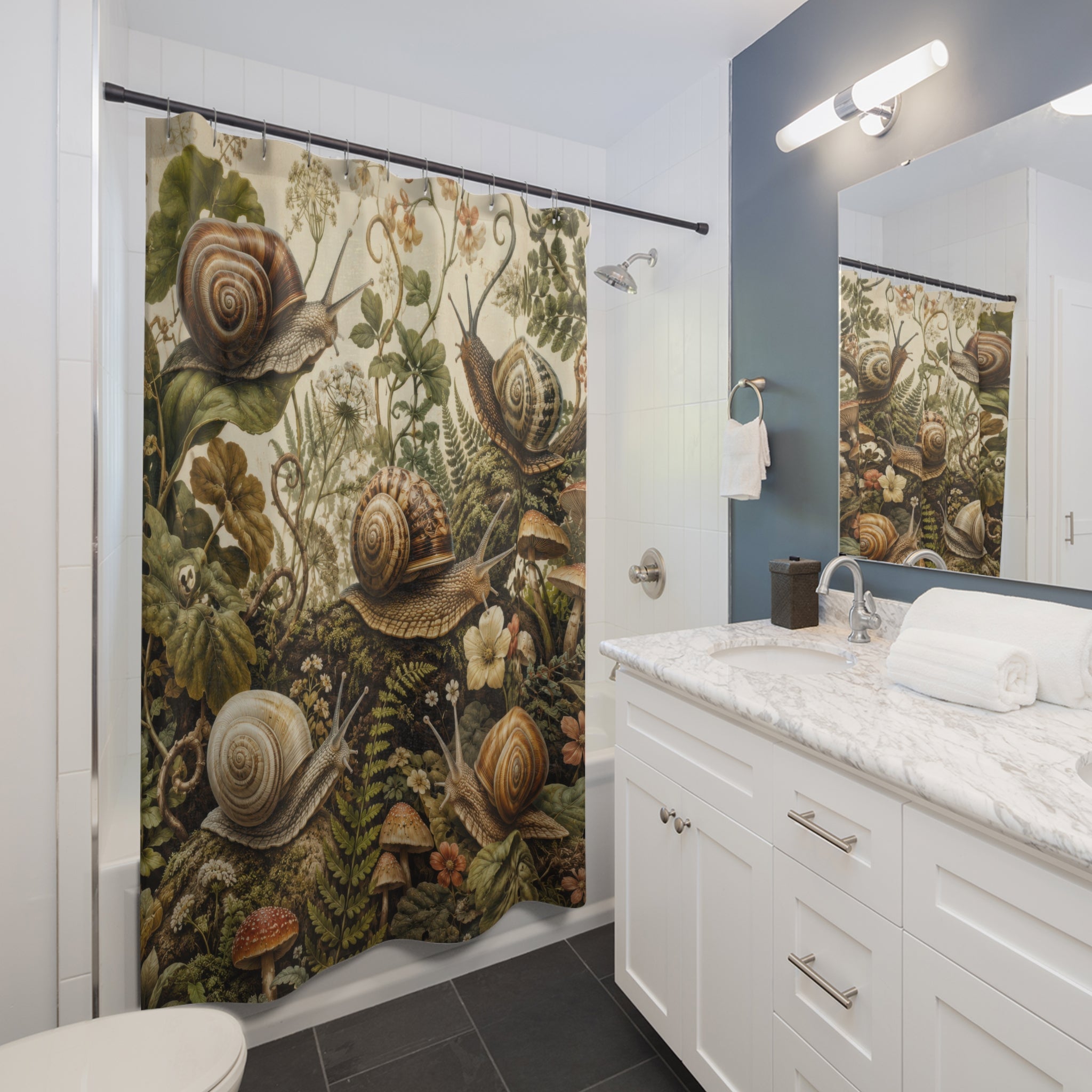 Green Nature Shower Curtain: Woodland Snail Botanical