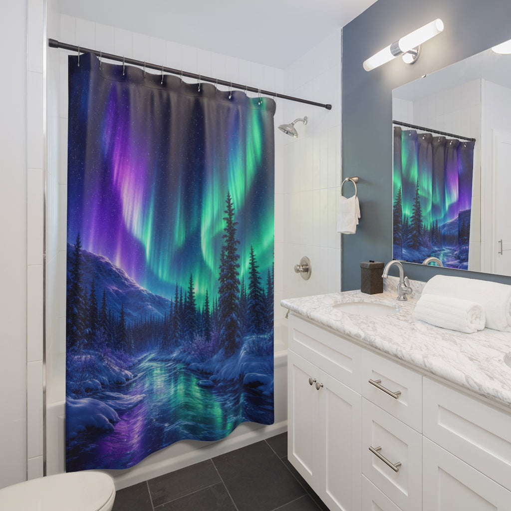 Aurora Snowy Boreal River Shower Curtain