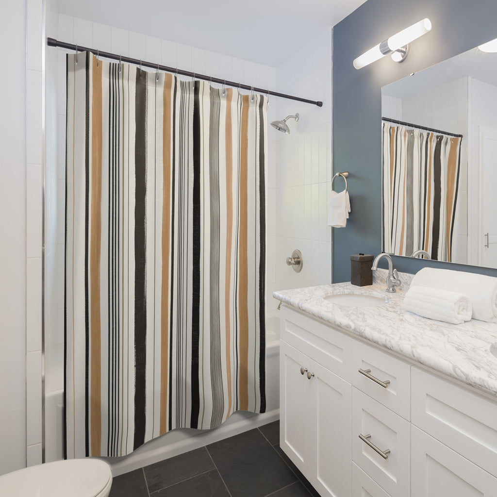Gray Tan Ivory Pinstripe Shower Curtain