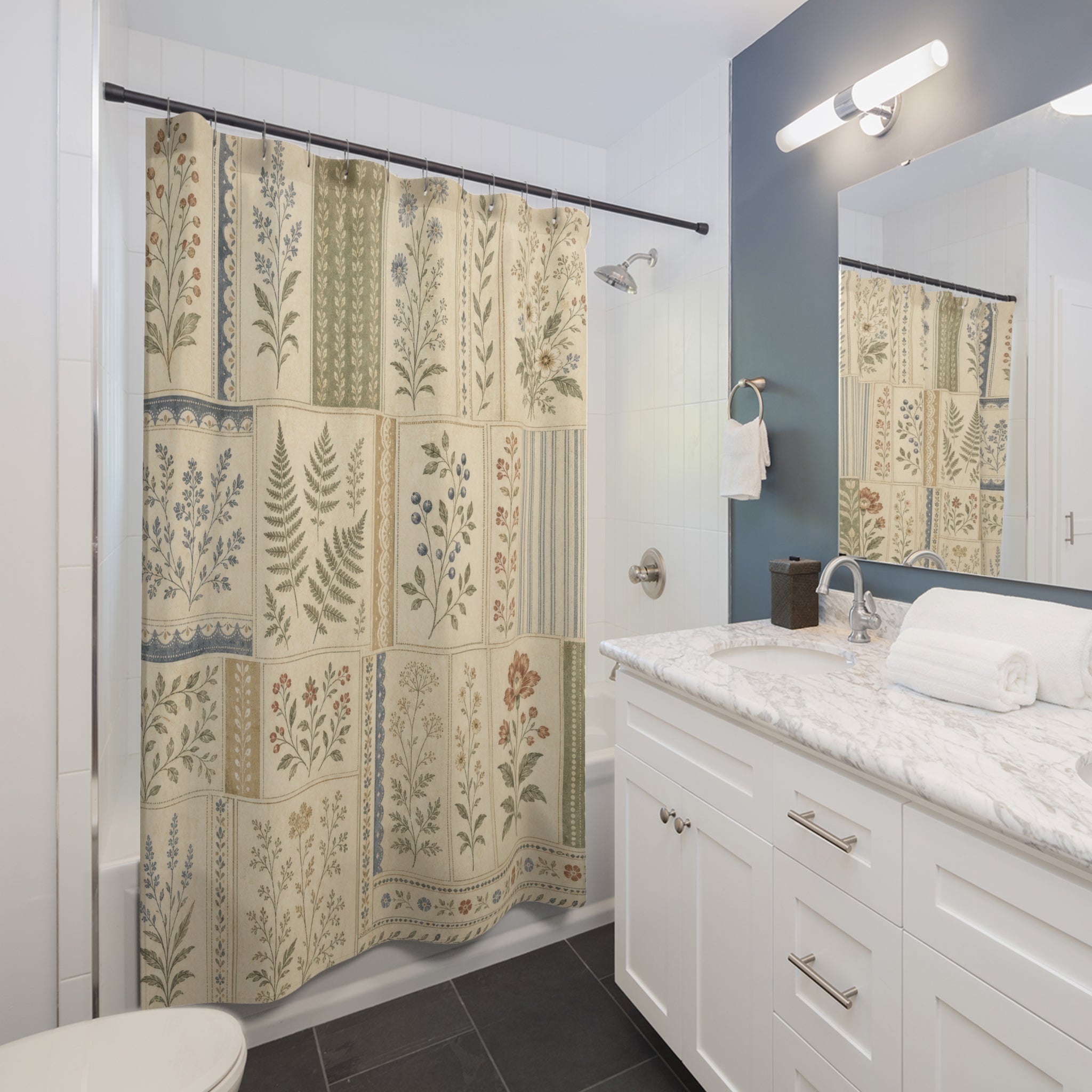 Botanical Patchwork Farmhouse Shower Curtain