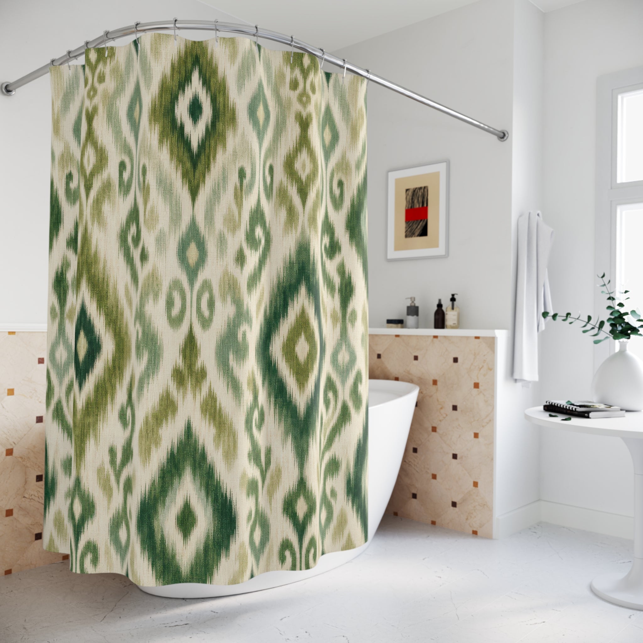 Olive Sage Diamond Shower Curtain