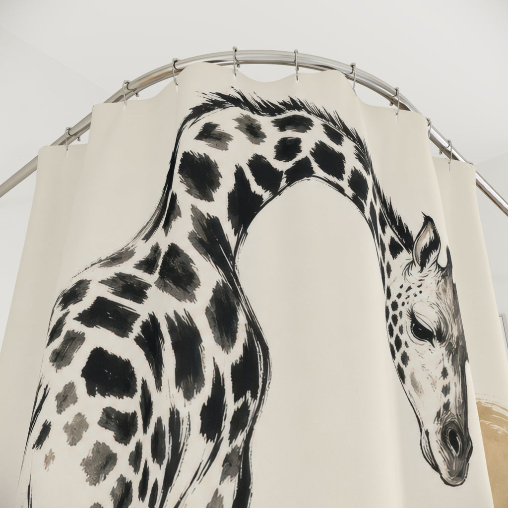 Black White Line Art Animal Shower Curtain