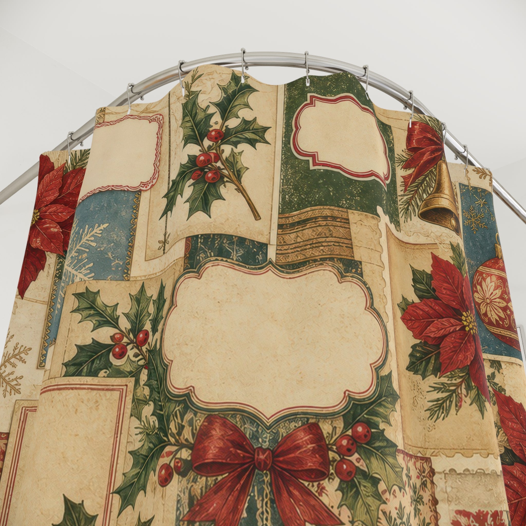 Vintage Label Poinsettia Shower Curtain
