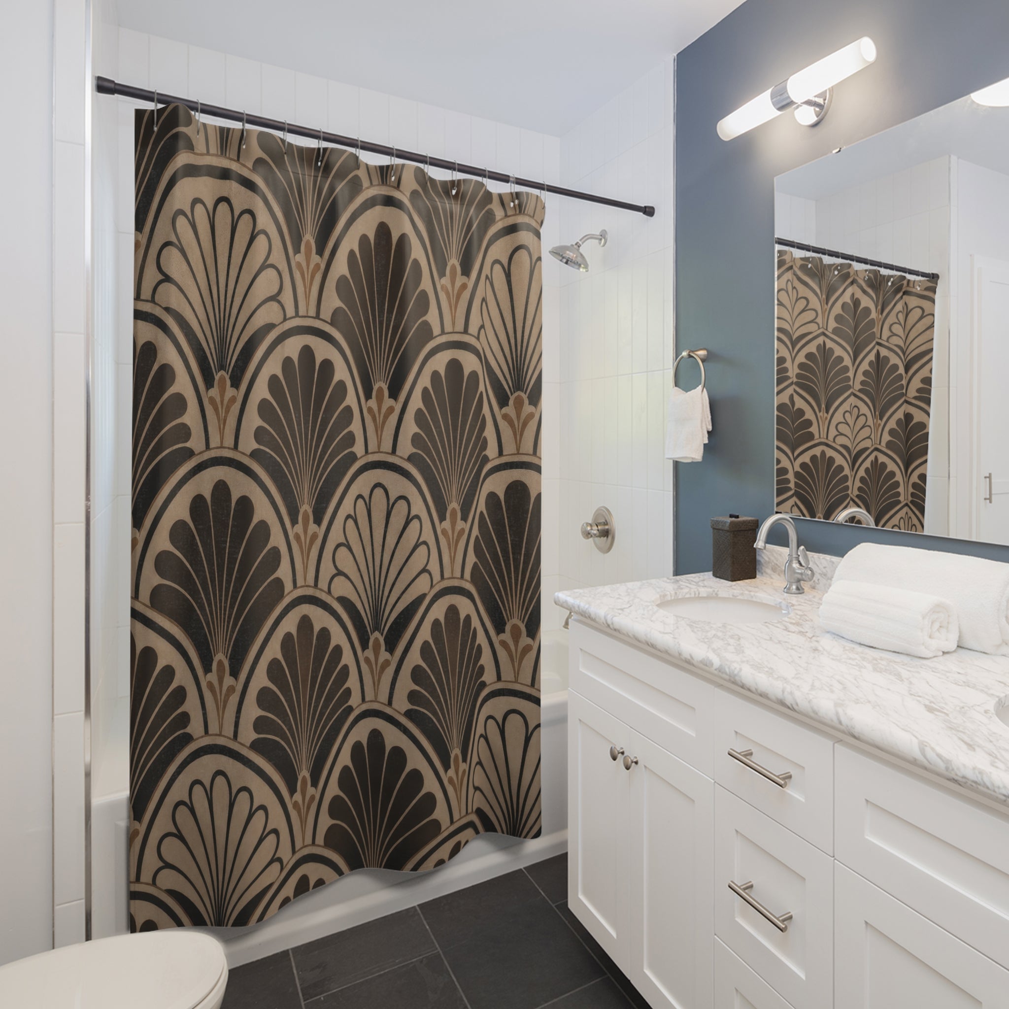 Black Brown Fan Shower Curtain