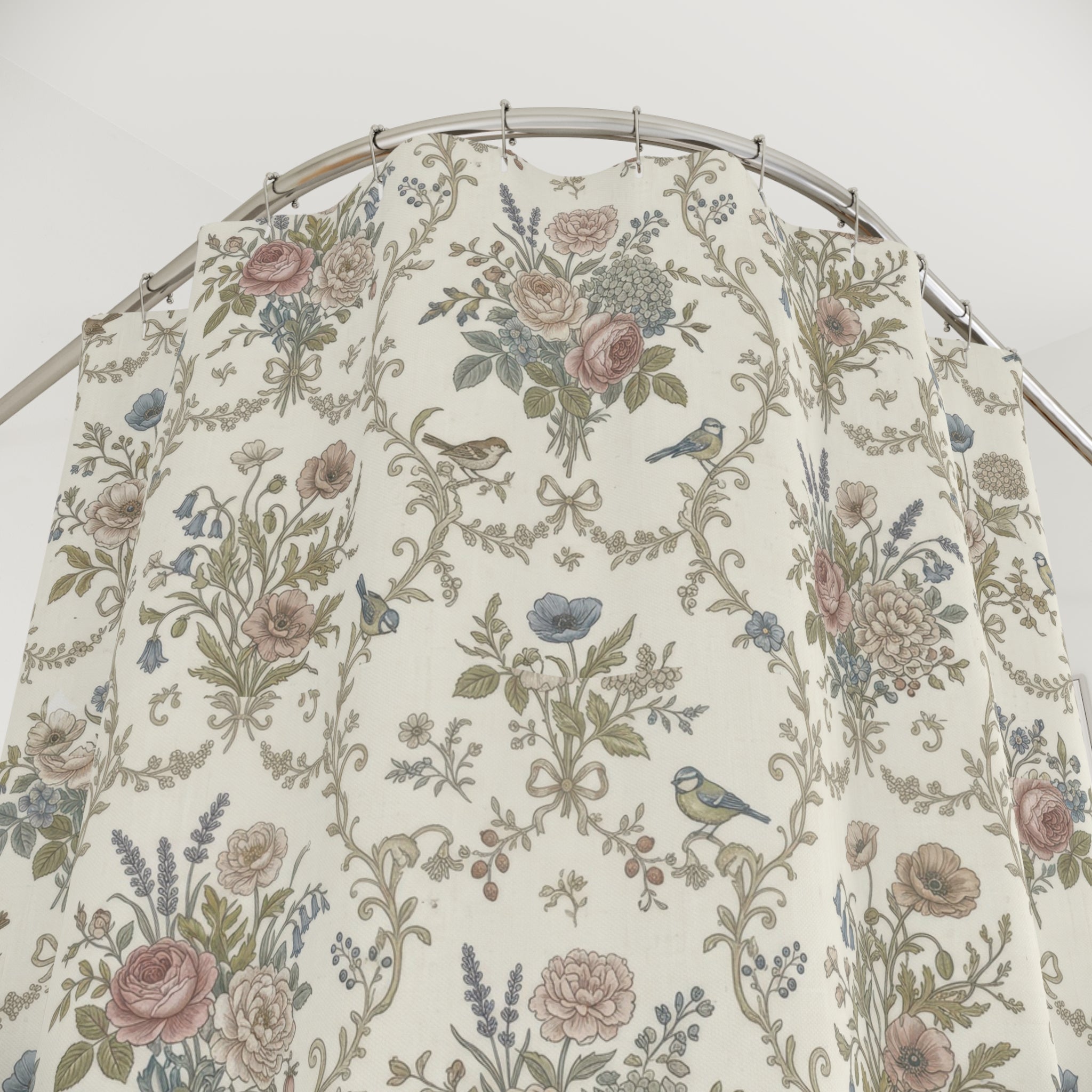 French Country Floral Shower Curtain — Vintage Beige