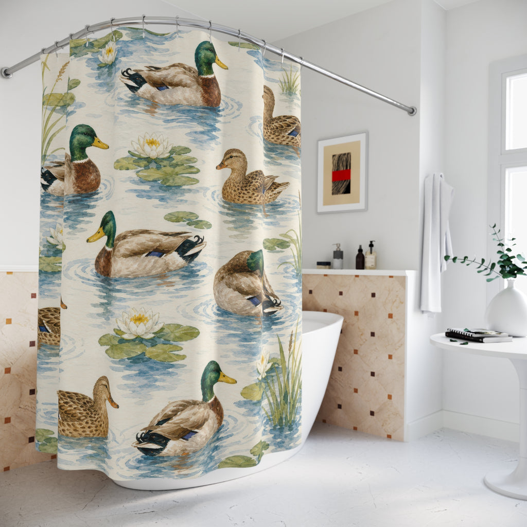 Watercolor Mallard Pond Shower Curtain