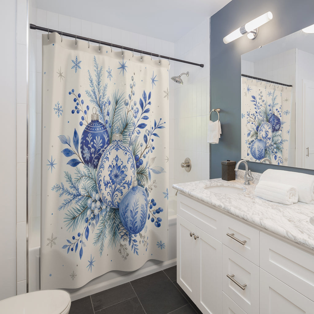 Holiday Ornament Blue Christmas Shower Curtain