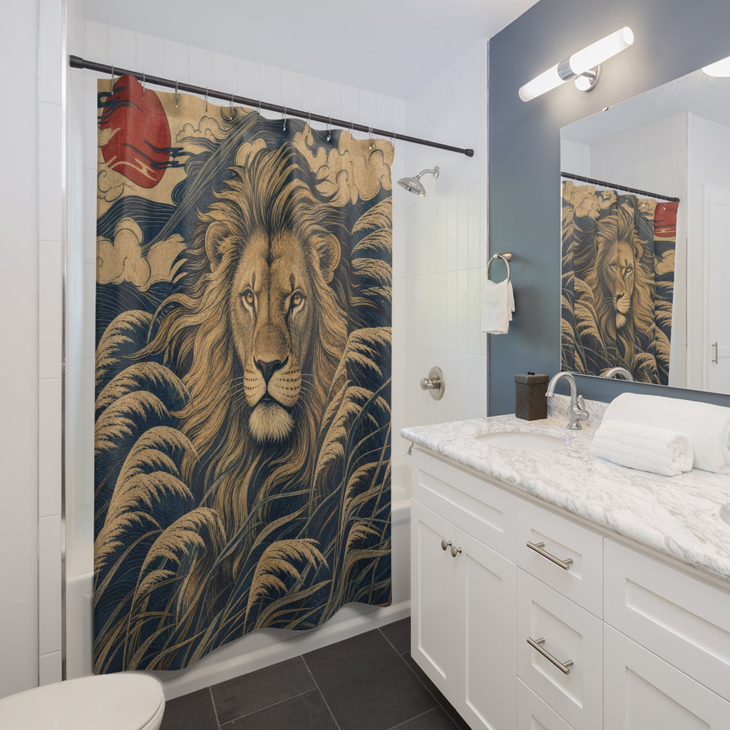 Blue Ocean Wave Animal Portrait Shower Curtain