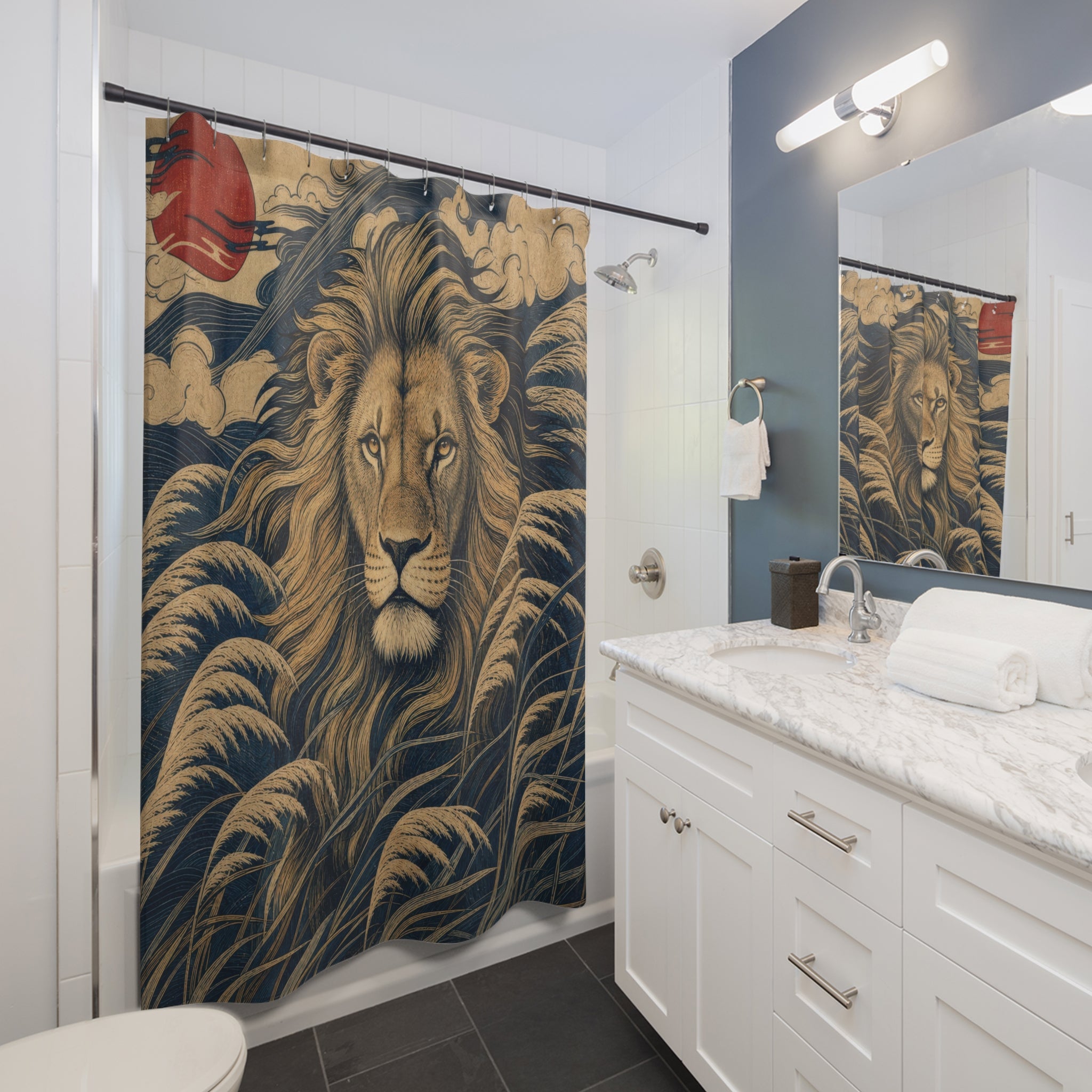 Blue Ocean Wave Animal Portrait Shower Curtain