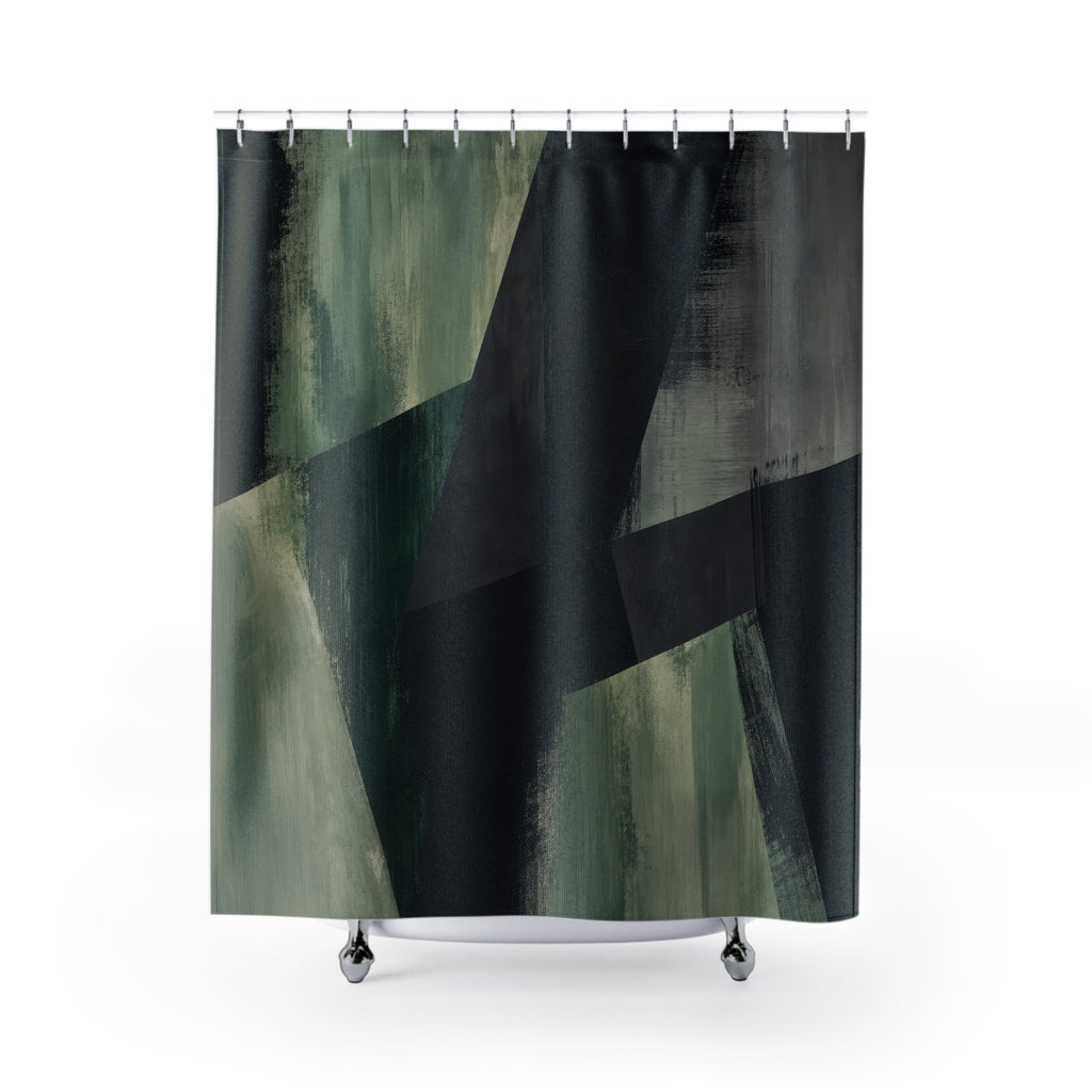 Black Green Geometric Shower Curtain