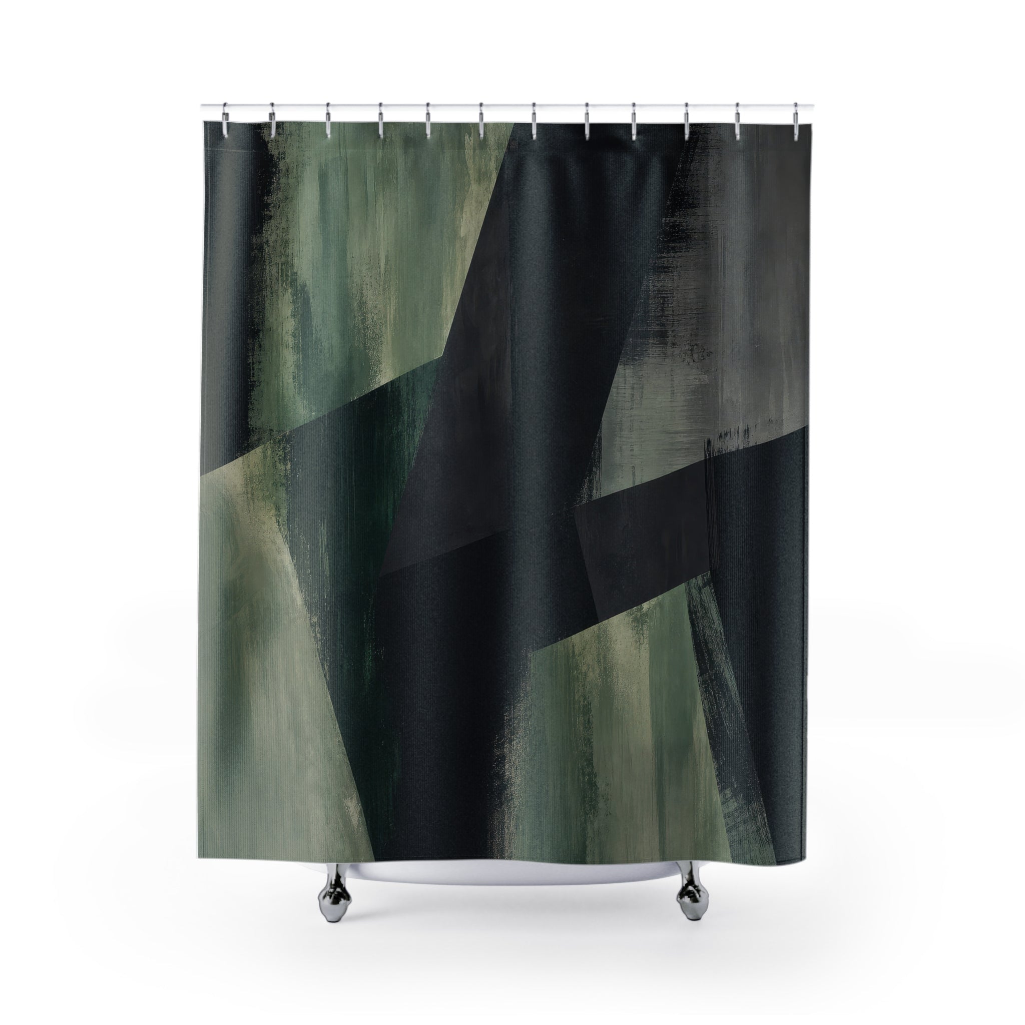 Black Green Geometric Shower Curtain