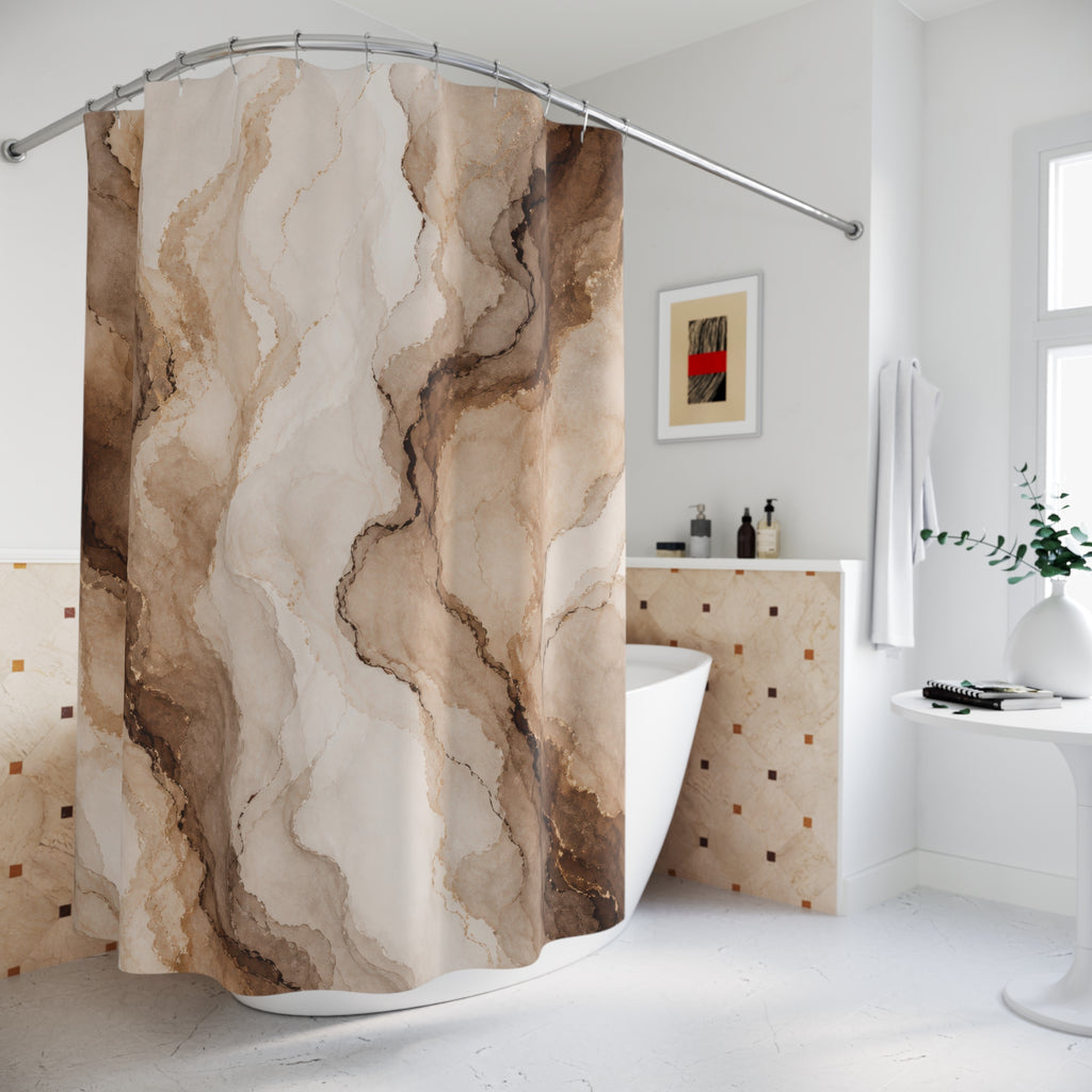 Brown Beige Abstract Stone Shower Curtain