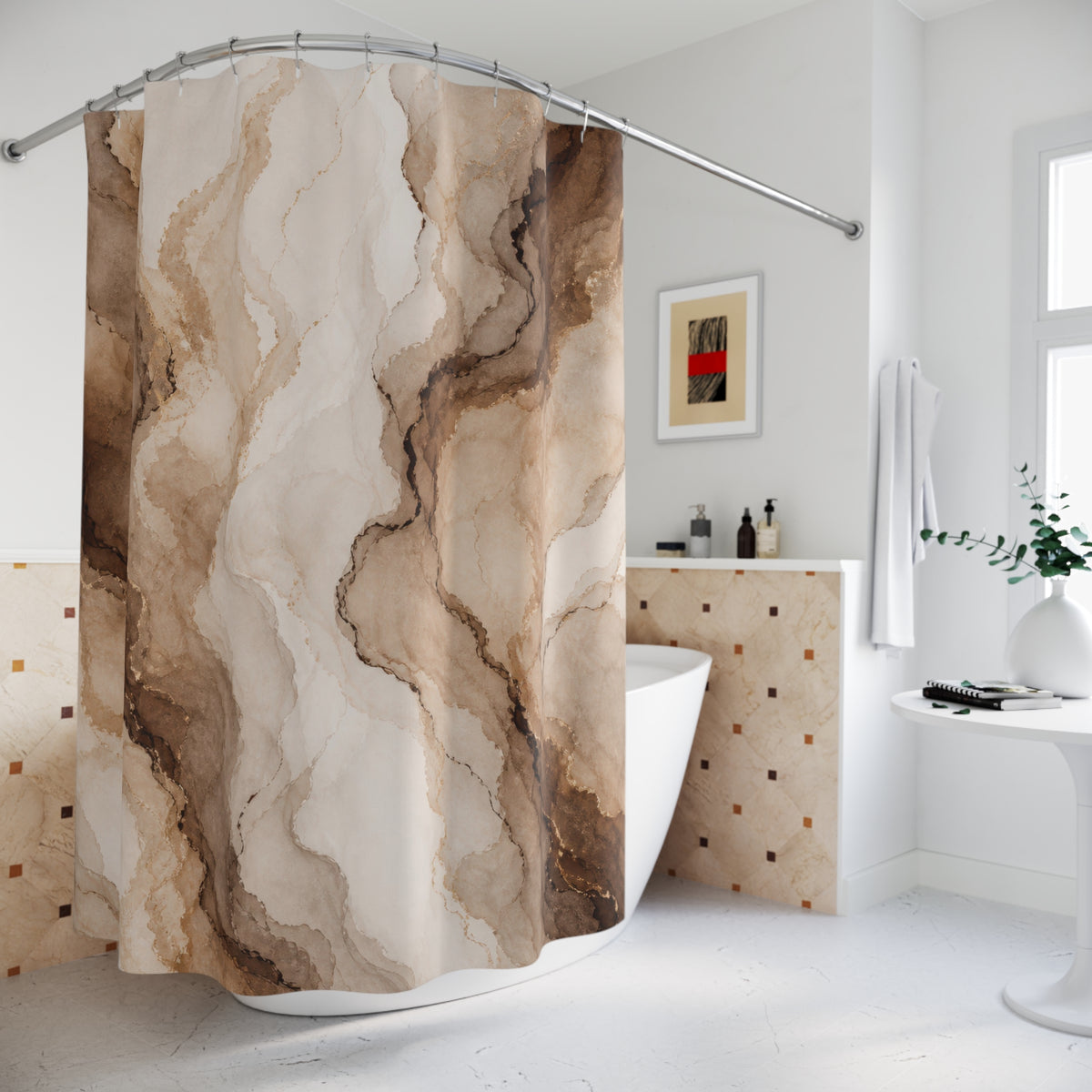 Brown Beige Abstract Stone Shower Curtain