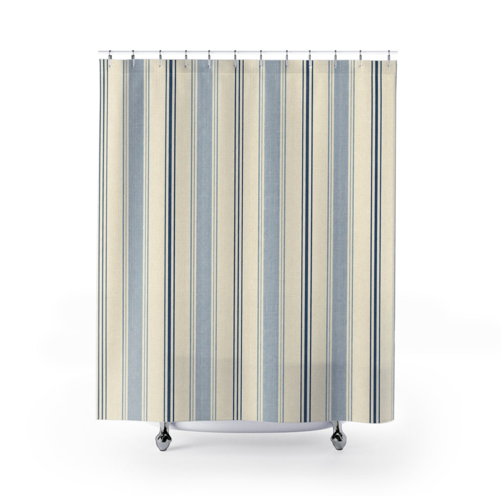 Porcelain Navy Ticking Shower Curtain
