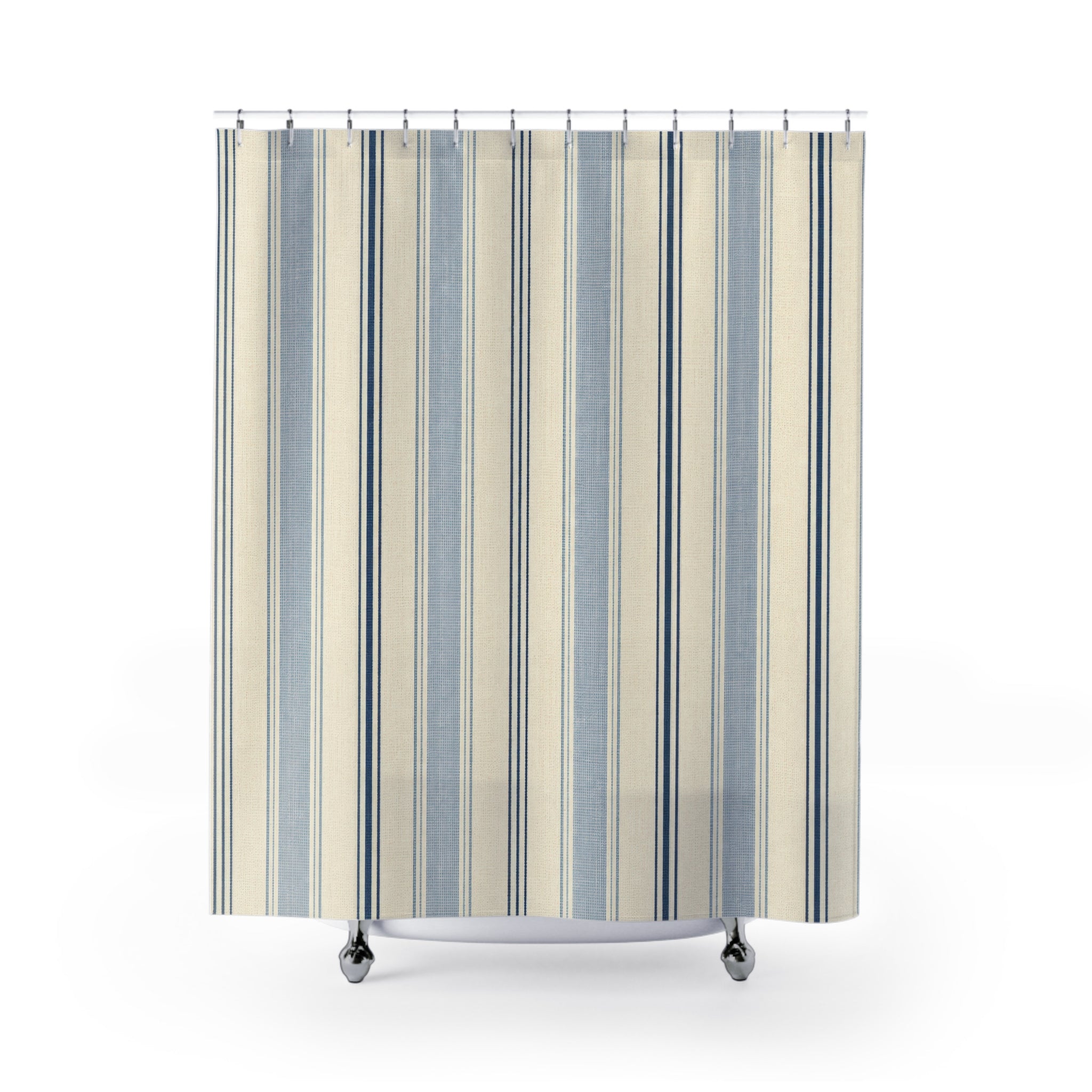 Porcelain Navy Ticking Shower Curtain
