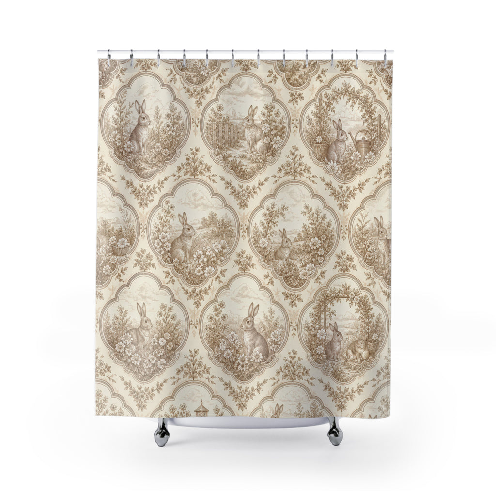 Cream Rabbit Cameo Toile Shower Curtain