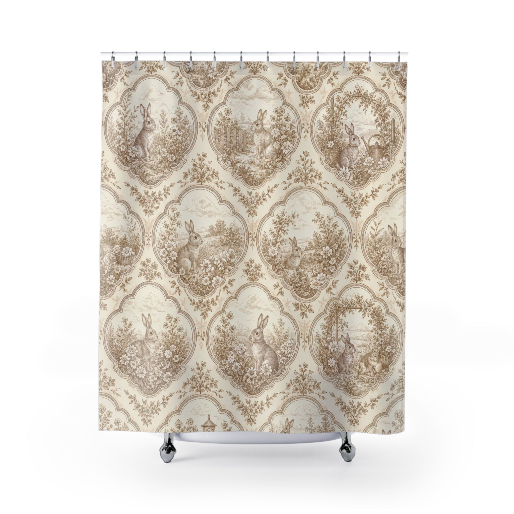 Cream Rabbit Cameo Toile Shower Curtain