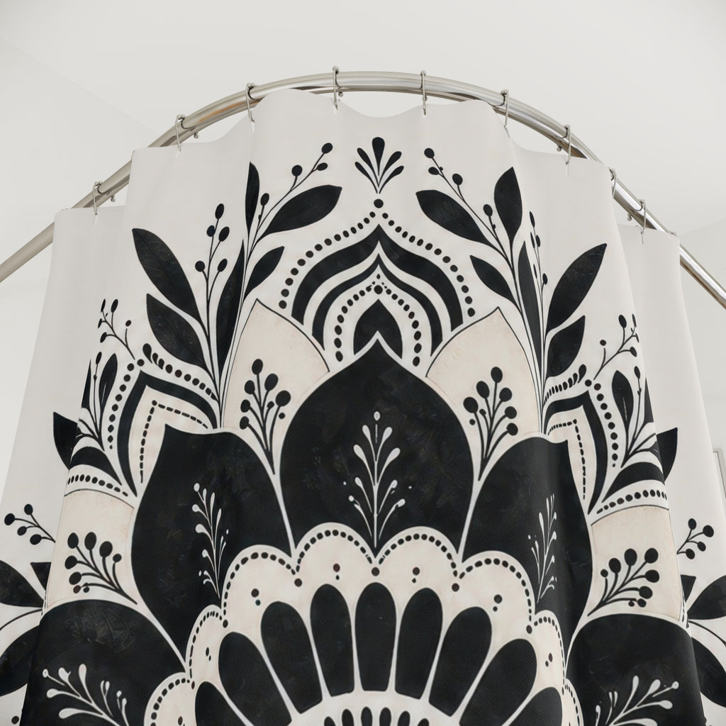 White Floral Medallion Shower Curtain