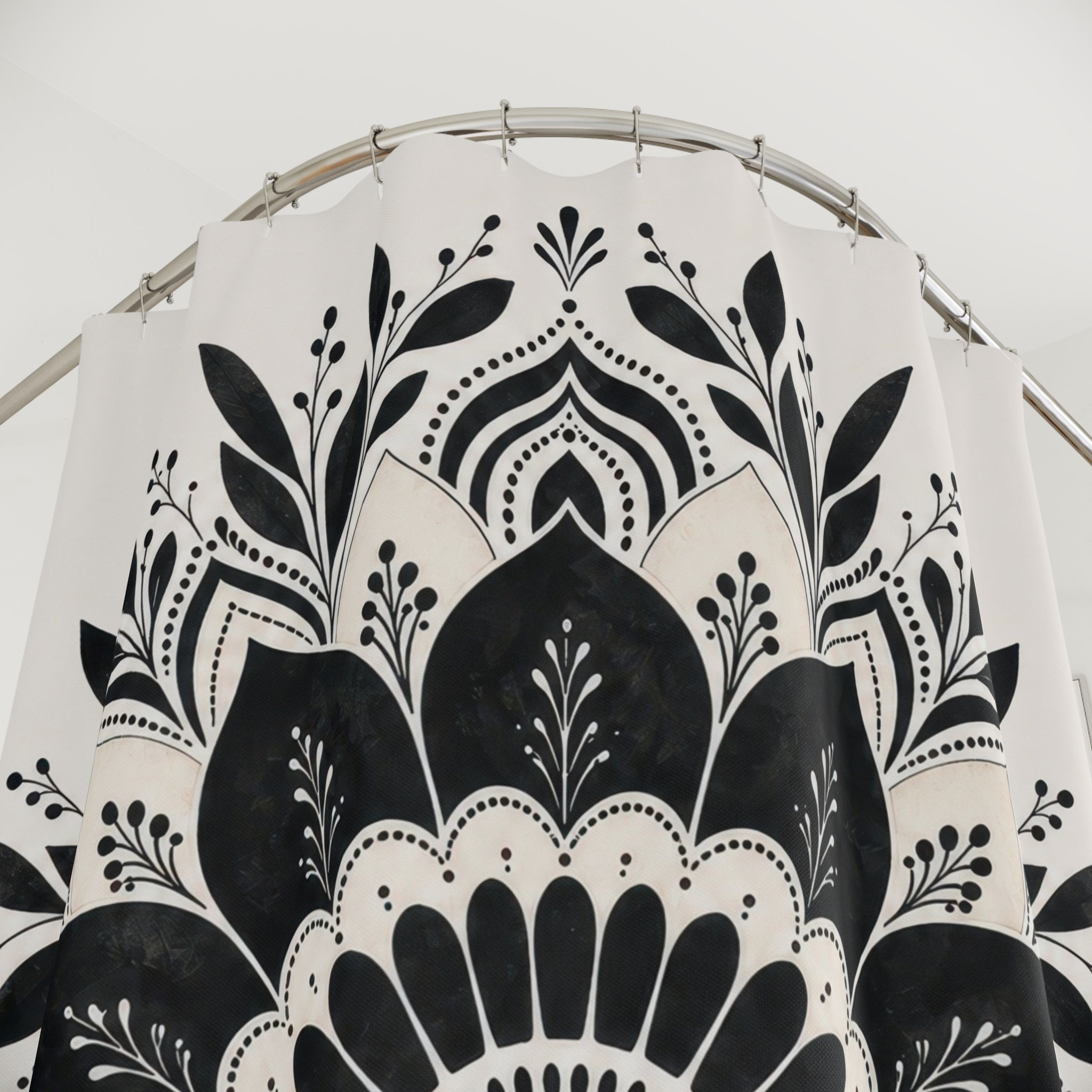 White Floral Medallion Shower Curtain