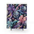 Midnight Navy Disco Ball and Bow Shower Curtain