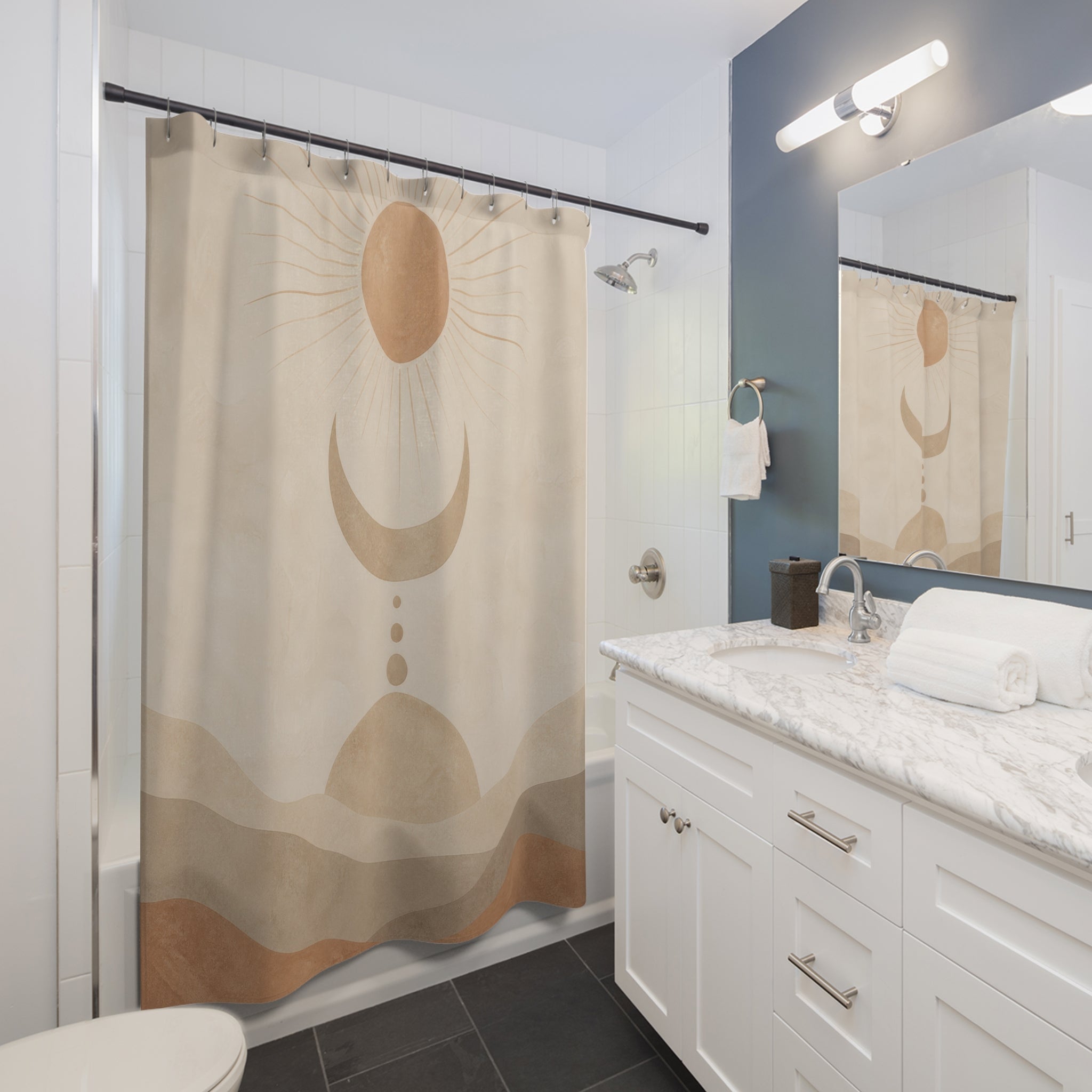 Beige Sun Moon Desert Shower Curtain