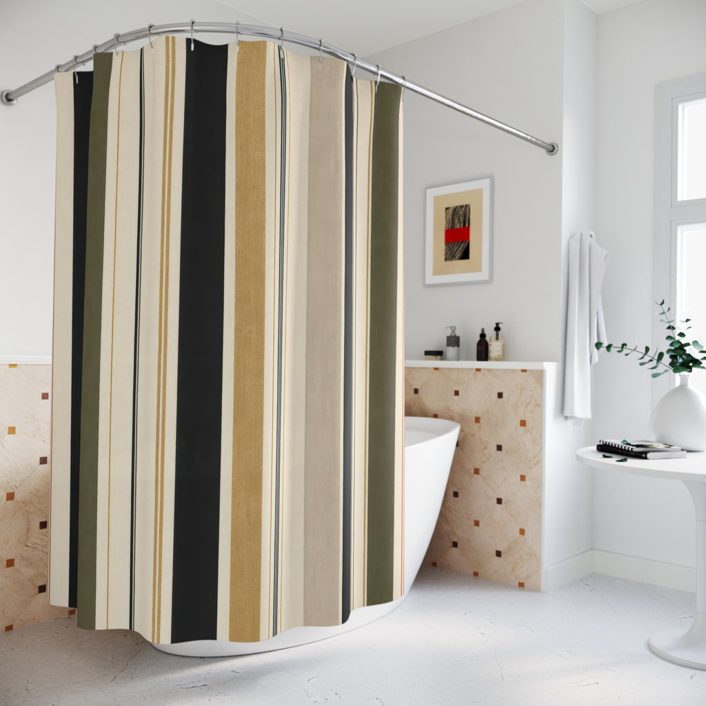 Cream Beige Vertical Stripe Shower Curtain