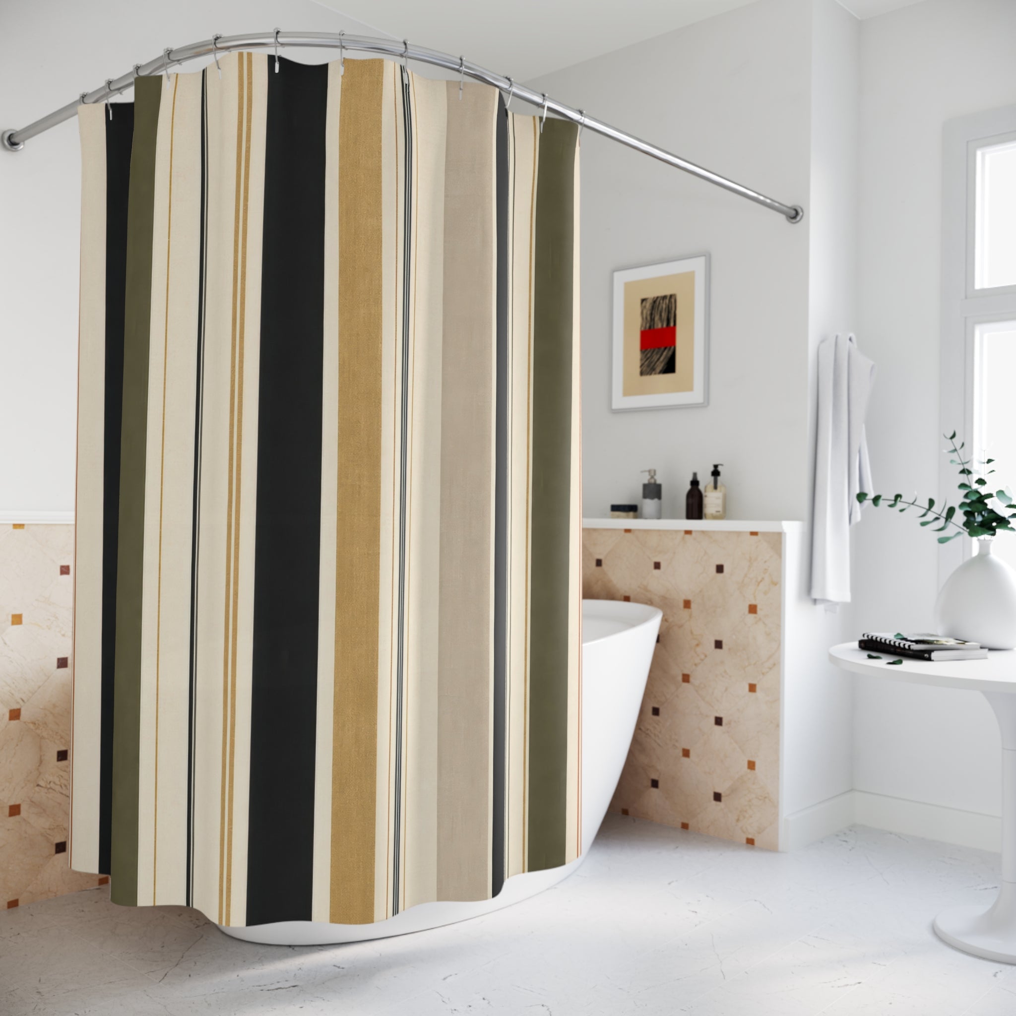 Cream Beige Vertical Stripe Shower Curtain
