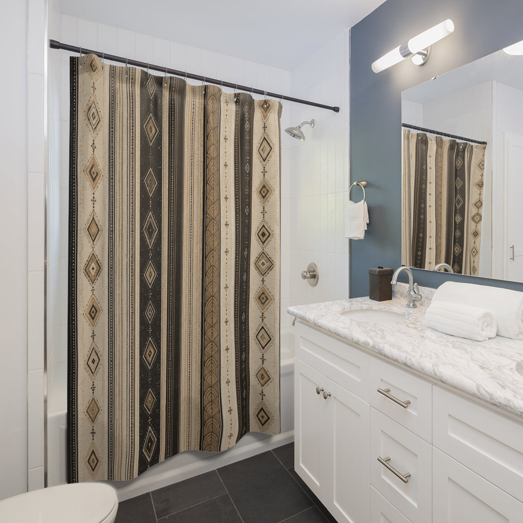 Black and Beige Art Deco Stripe Shower Curtain