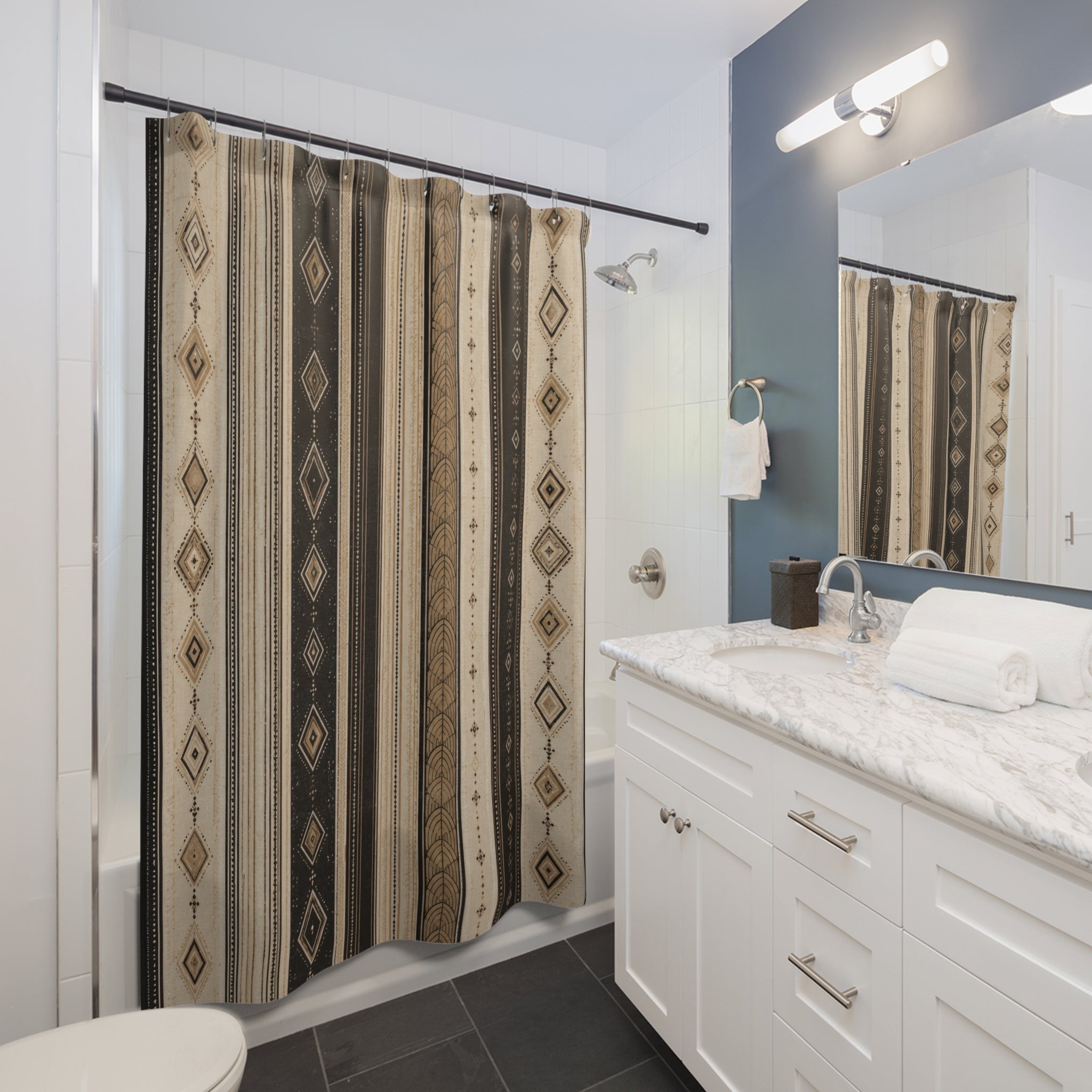 Black and Beige Art Deco Stripe Shower Curtain