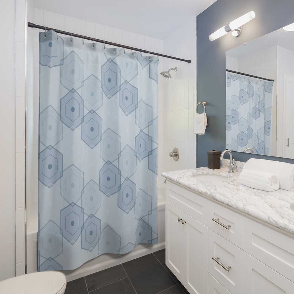 Blue and Grey Hexagon Shower Curtain