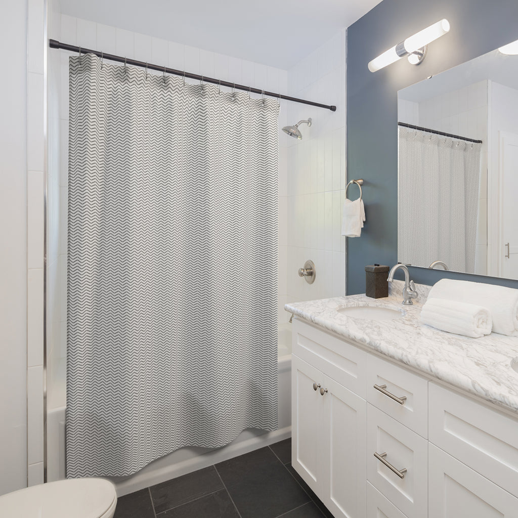 Grey and White Herringbone Shower Curtain